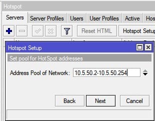Настройка MikroTik Hotspot, определить диапазон IP адресов для DHCP сервера